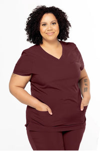 Casual Wine Scrub V-Neck Top