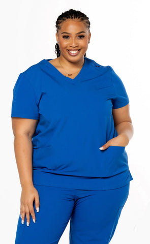 Bossy Blue Scrub V-Neck Top